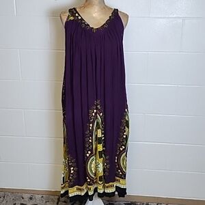 Advance Apparel Free Size Rayon Gauze Art to Wear Boho Tank Dress Pockets
